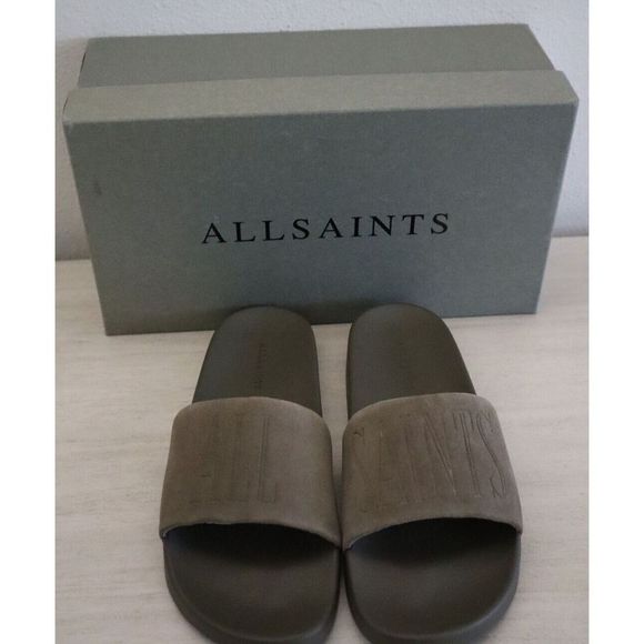 ALLSAINTS 34ZM0180 Men's Sz 9M Khaki Green Sunland Suede Slide Sandals - Picture 1 of 8